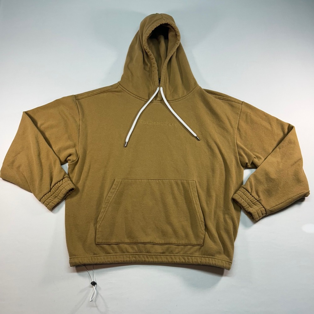 The North Face Womens Fleece Hoodie Mustard Brown Large Embroidered Logo Toggle